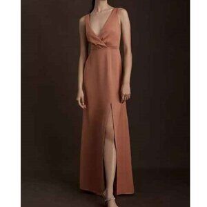 BHLDN Piper V-Neck Side-Slit Satin Charmeuse Gown